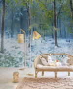 Papier peint représentant une forêt verte enneigée pour décorations personnalisées - Vignette | Mr Papier Peint