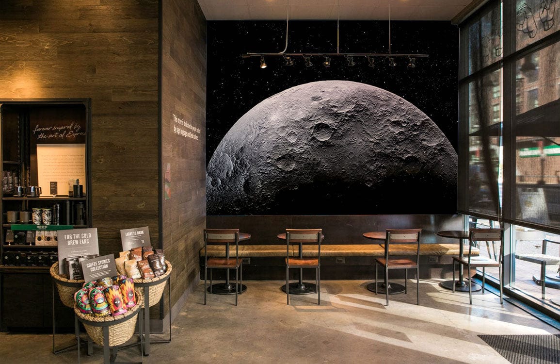 Murale de Papier Peint Surface Lunaire dans un café avec peinture surface lunaire