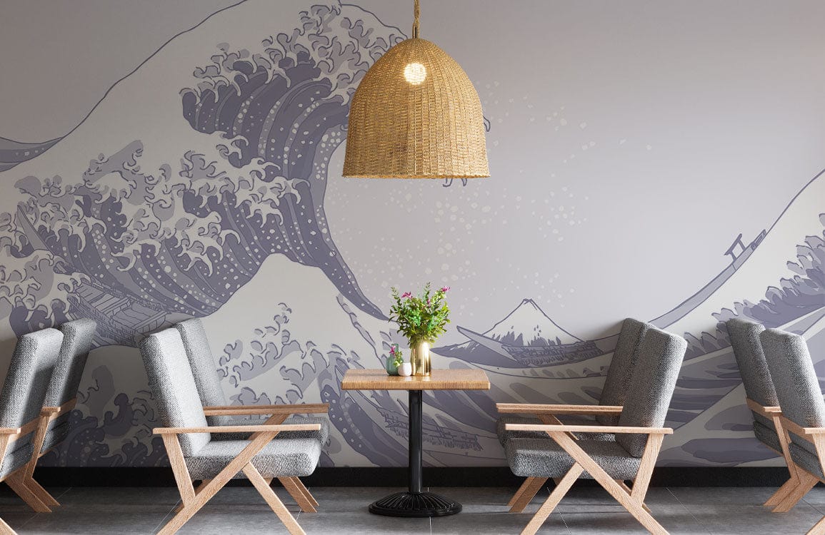 Suspension en forme de dôme tissé pour Murale de Papier Peint Vagues Bleu Pastel avec peinture vagues bleu