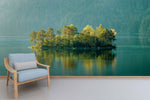 Papier peint verts Lac Serein et Île boisée pour salon moderne - Vignette | Mr Papier Peint