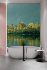 Papier peint verts Lac Serein et Île boisée pour salon moderne - Vignette | Mr Papier Peint