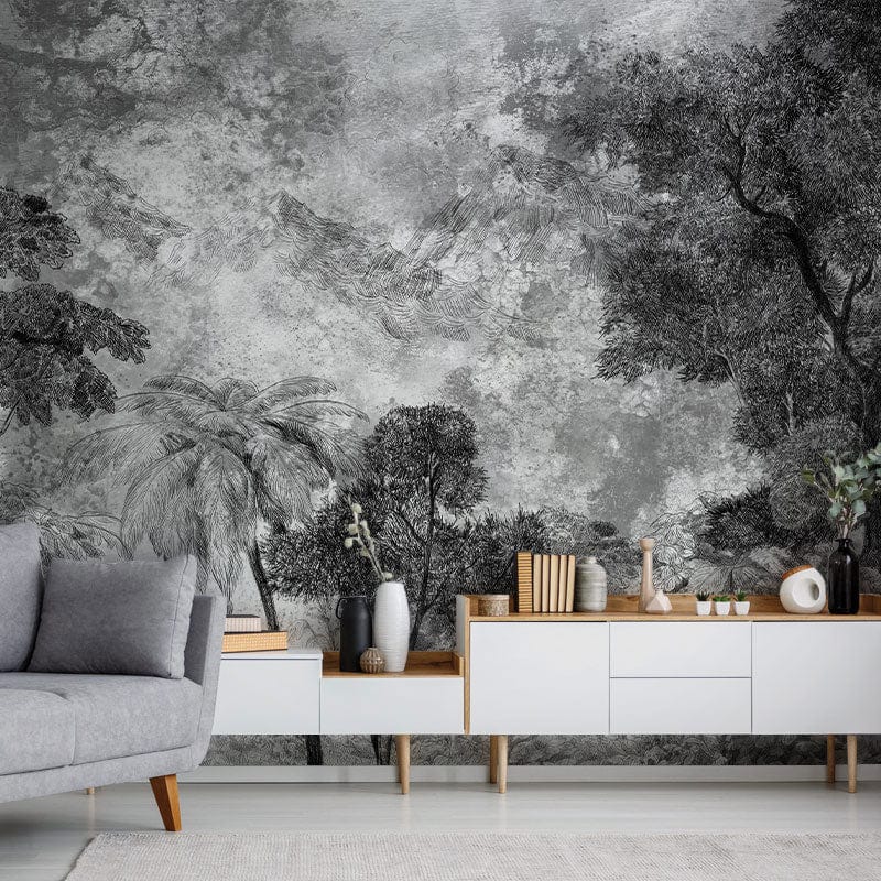 Murale de paysage forestier monochrome - Le meilleur Papier peint panoramique Sur mesure