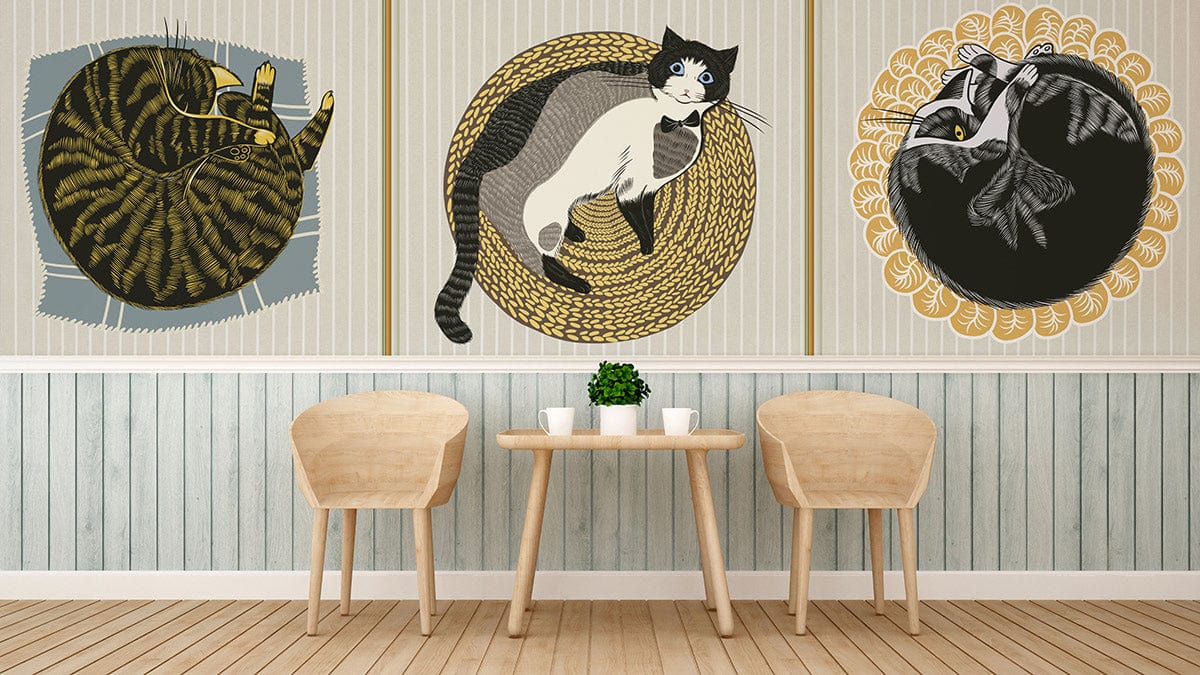 Murale de Trois Chats en Papier Peint - Le meilleur Papier peint panoramique Sur mesure