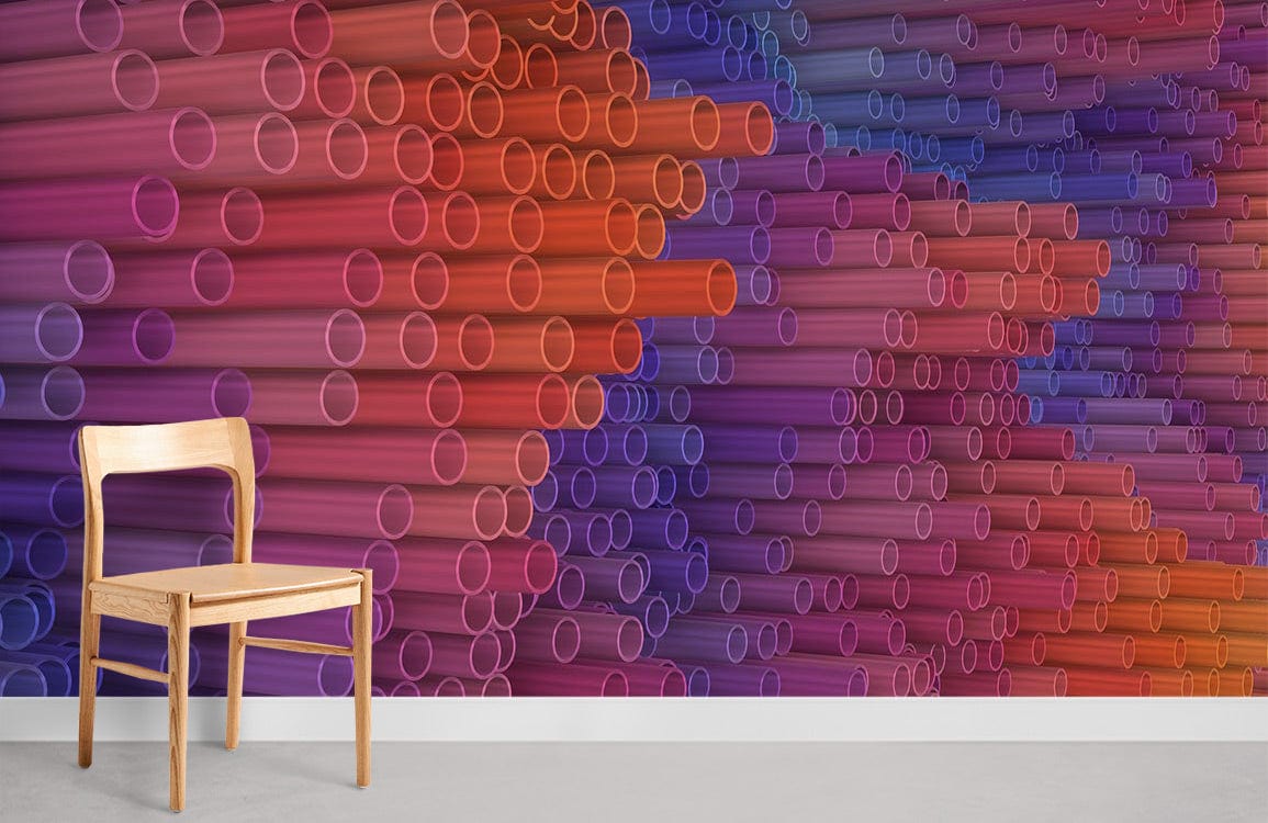Chaise en bois clair avec design classique pour Murale de tuyaux colorés en papier peint