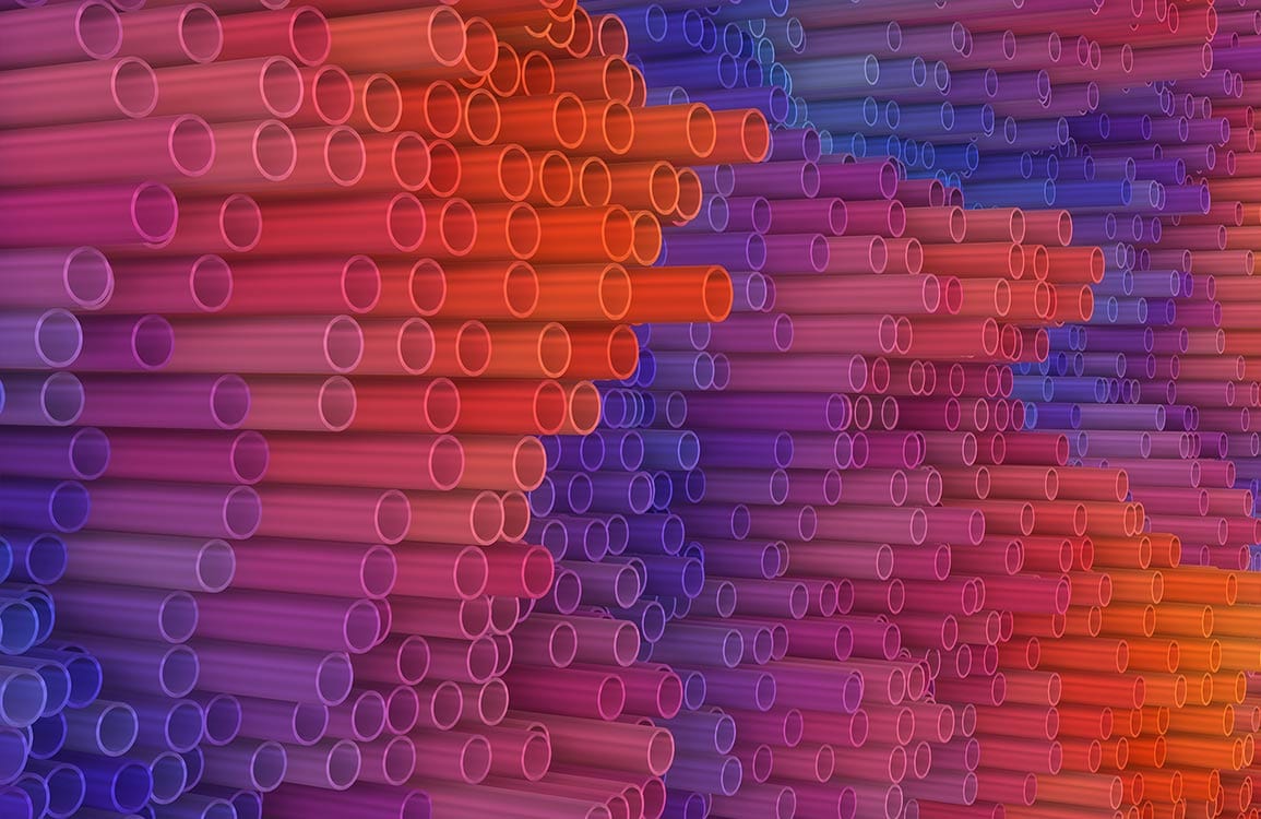 Murale de tuyaux colorés en papier peint unique avec tubes cylindriques vibrants