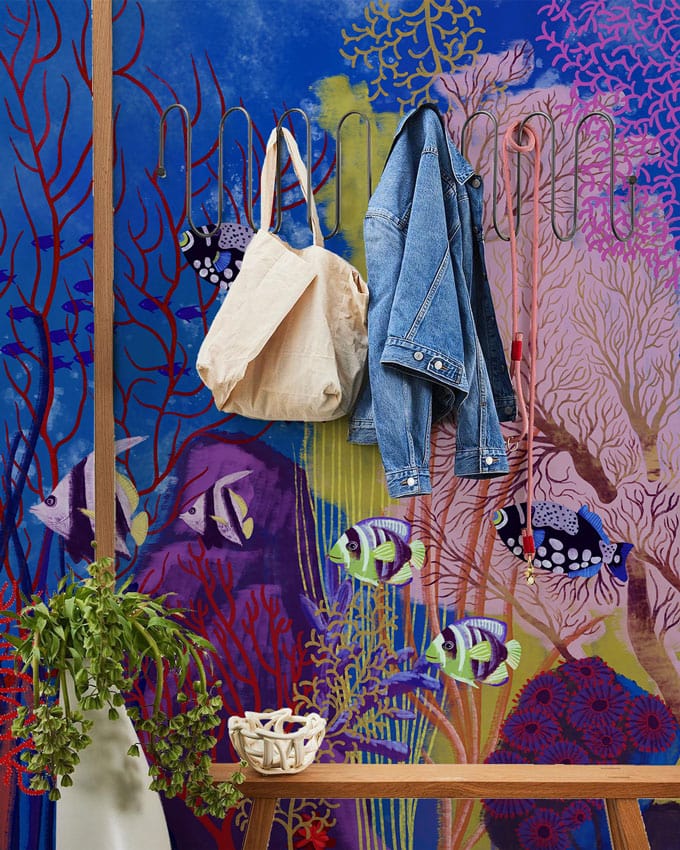 Murale papier peint fond océan avec poissons et coraux pour décoration murale océan