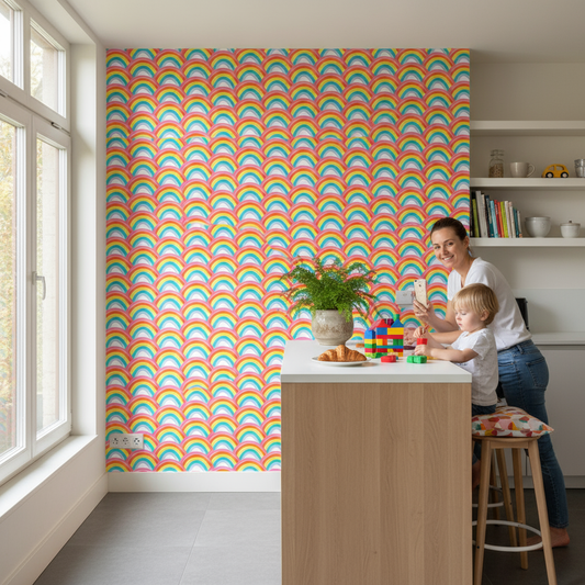 Papier peint arc-en-ciel aquarelle abstrait avec motifs orange vibrants