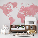 Papier peint carte du monde aquarelle rose - Vignette | Mr Papier Peint