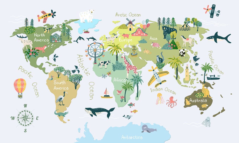 Papier peint carte du monde pour chambre d’enfants - Le meilleur Papier peint panoramique Sur mesure