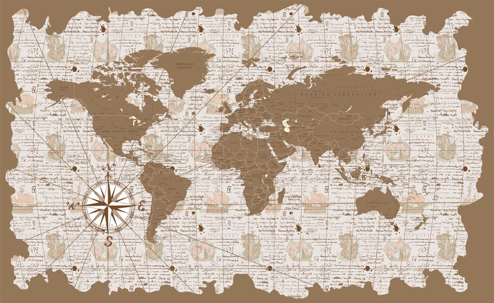 Papier peint carte du monde vintage avec carte antique et rose des vents pour décoration intérieure