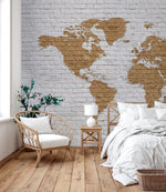 Papier peint de carte du monde sur mur de briques - Vignette | Mr Papier Peint