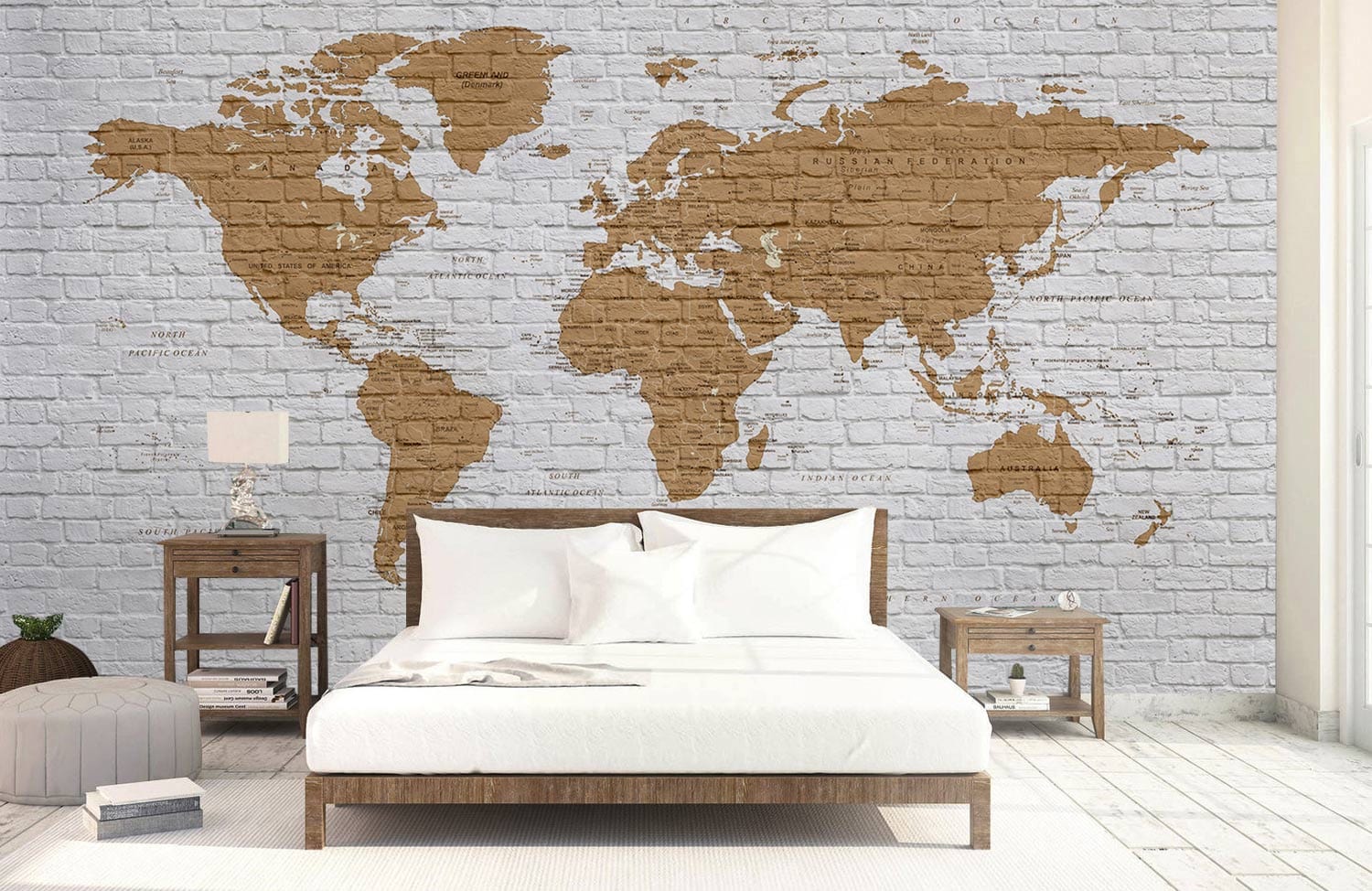 Papier peint de carte du monde sur mur de briques - Le meilleur Papier peint panoramique Sur mesure