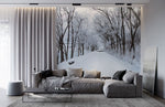 Papier peint panoramique chemin forestier enneigé pour décoration personnalisée - Vignette | Mr Papier Peint