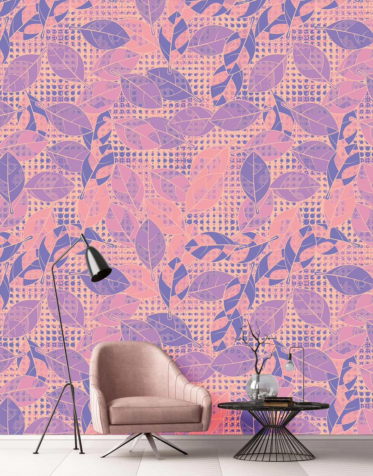 Papier peint de feuilles violettes en mural - Le meilleur Papier peint panoramique Sur mesure