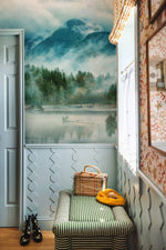 Papier peint panoramique forêt montagne brumeuse décoration personnalisée - Vignette | Mr Papier Peint