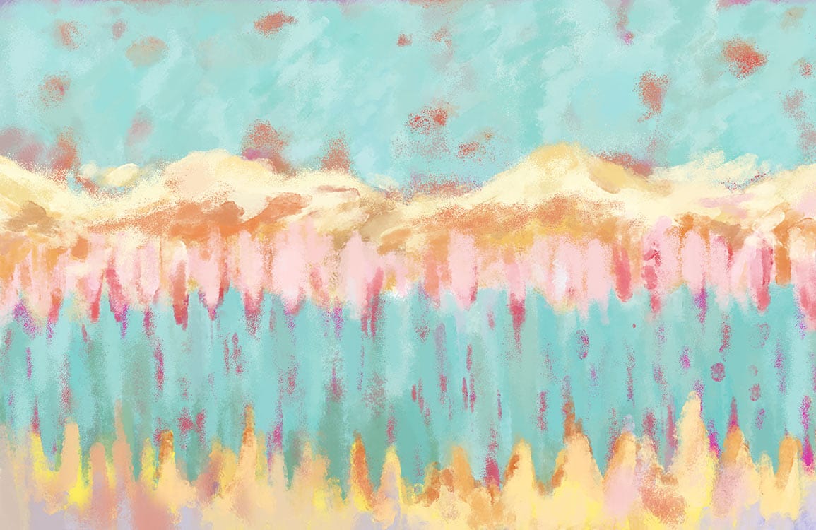 Papier peint panoramique abstrait avec peinture à l’huile pastel pour décoration montagne et lac