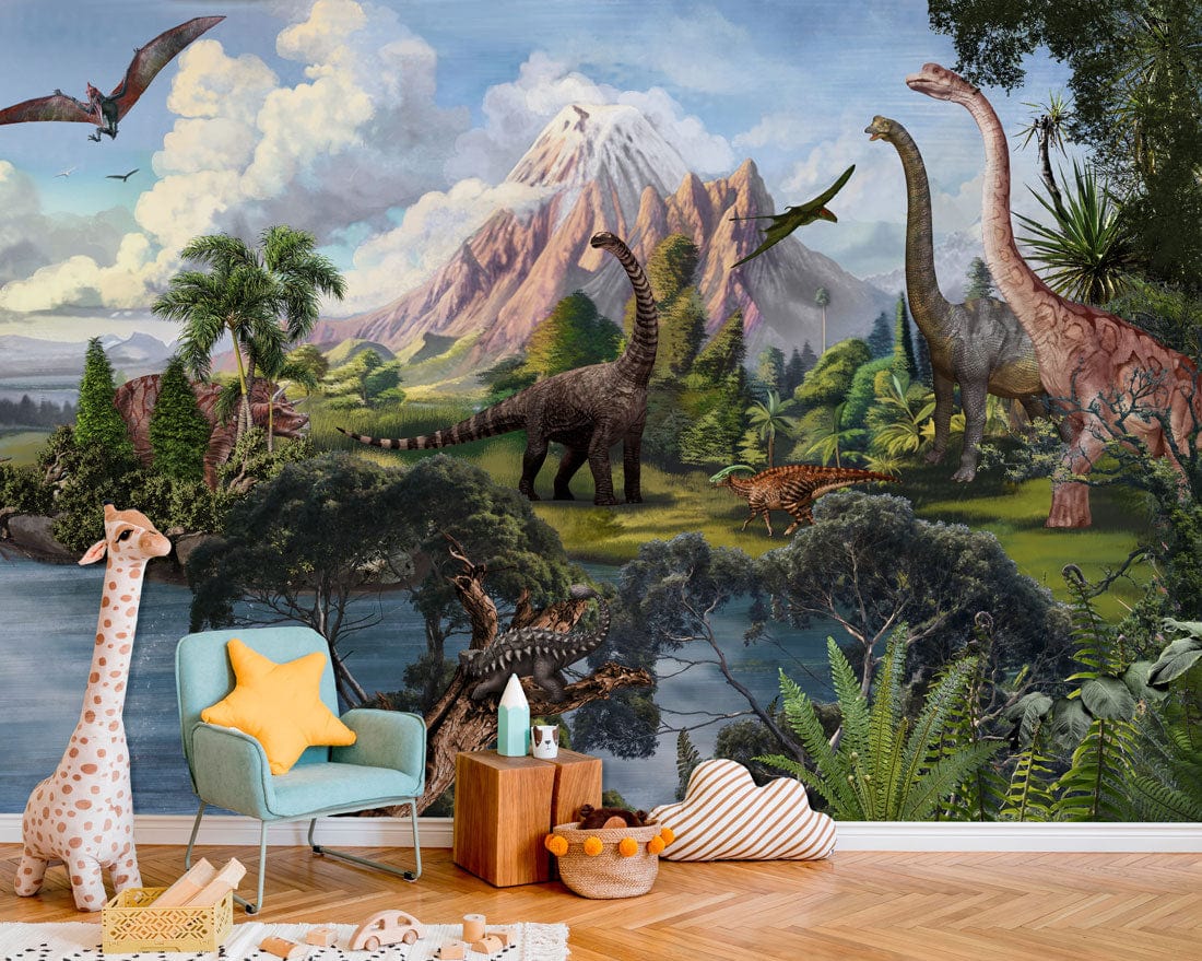 Papier peint de paysage préhistorique avec dinosaures - Le meilleur Papier peint panoramique Sur mesure