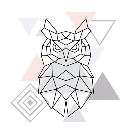 Illustration de papier peint design chouette en ligne géométrique avec accents subtils de couleur
