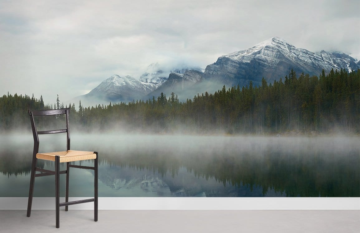 Chaise en bois noir avec siège tissé, parfait pour votre décoration personnalisée papier peint panoramique