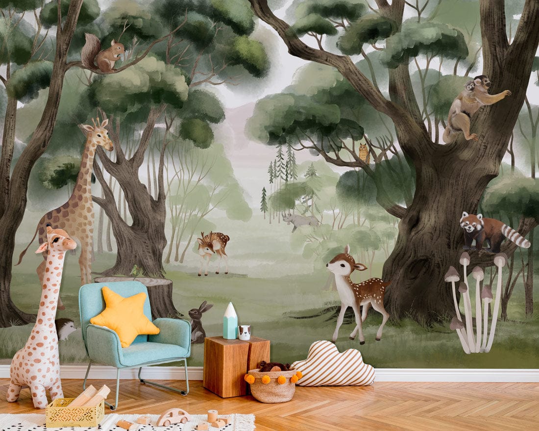 Papier Peint Enchanté des Animaux de la Forêt - Le meilleur Papier peint panoramique Sur mesure