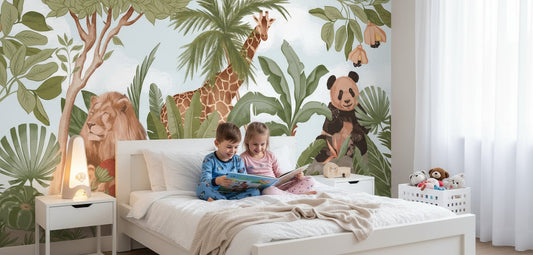 Papier peint enfants avec animaux tropicaux chez Mr Papier dans une chambre safari