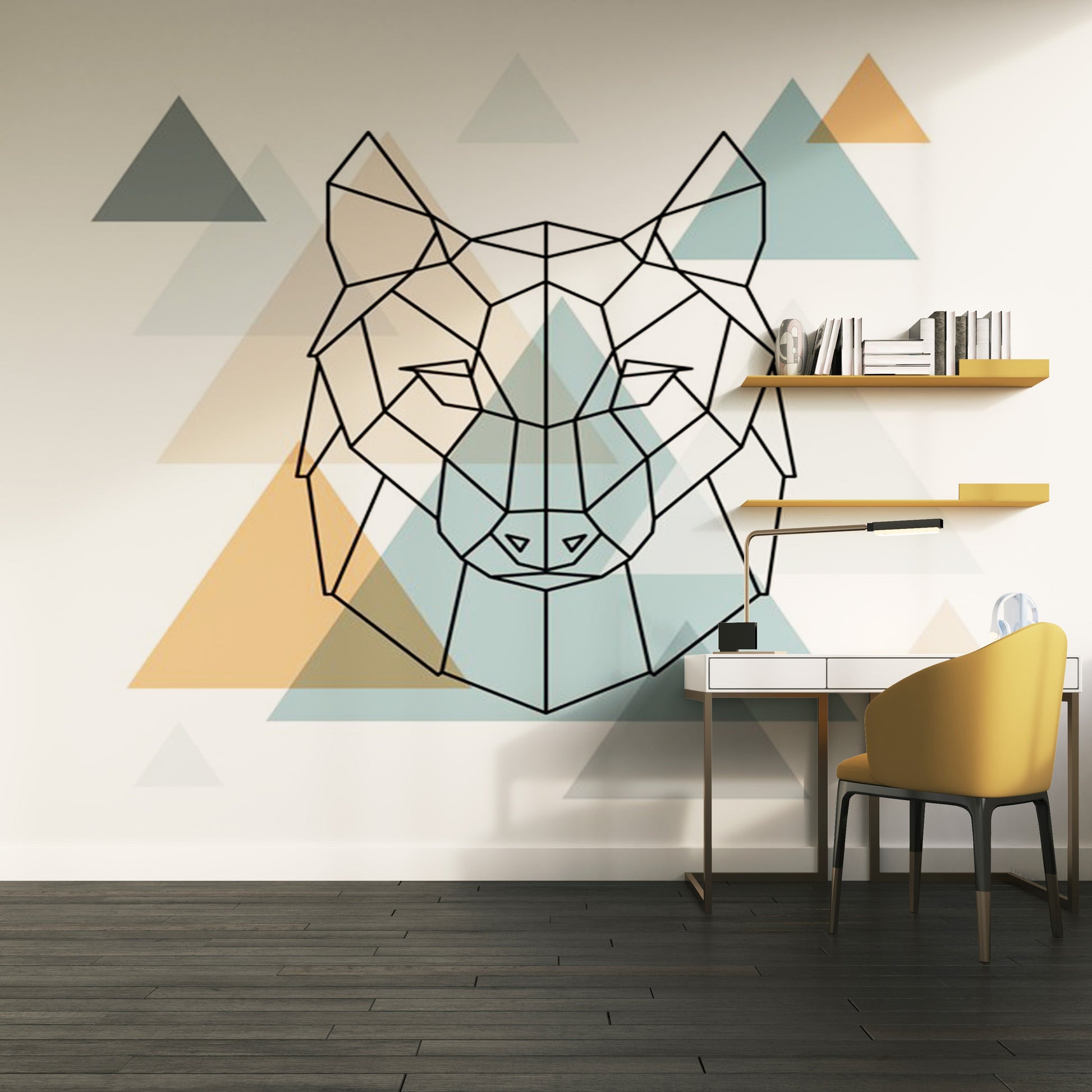 🐺 Papier Peint Loup Géométrique Design - Tendance Déco - Le meilleur Papier peint panoramique Sur mesure