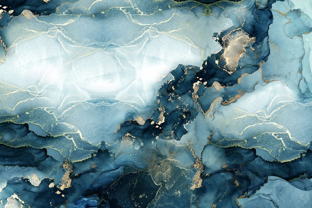Image d un papier peint marbré turquoise avec art fluide bleu blanc or