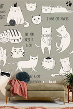 Papier peint motif chat gris en fresque - Vignette | Mr Papier Peint