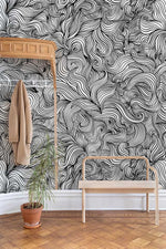 Papier peint mural à lignes torsadées en noir et blanc hypnotique - Vignette | Mr Papier Peint