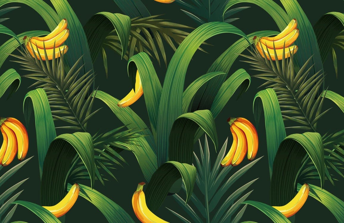 Papier peint mural avec motif de bananes tropicales et bananes mûres