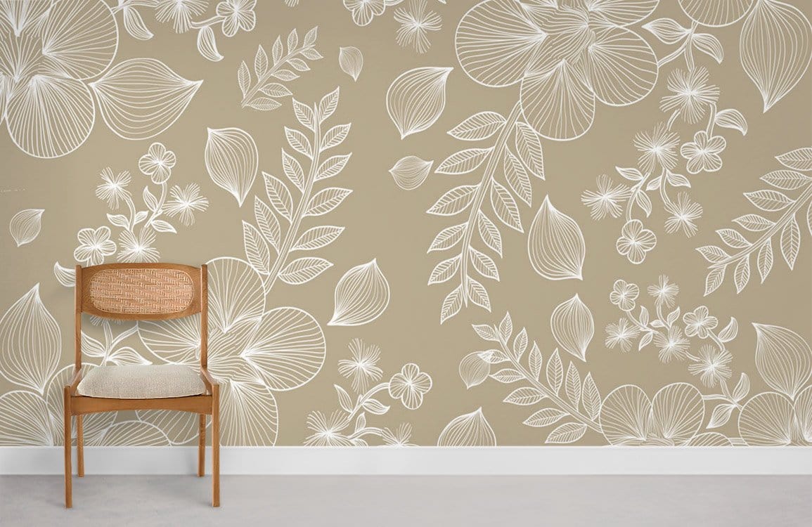 Papier Peint Mural à Motif de Fleurs en Lignes - Le meilleur Papier peint panoramique Sur mesure