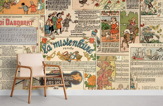 Papier peint mural à motif de partitions musicales vintage - Le meilleur Papier peint panoramique Sur mesure
