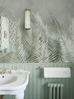 Papier peint mural plumes vertes élégance naturelle pour votre salon - Vignette | Mr Papier Peint