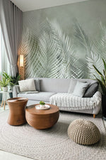 Papier peint mural plumes vertes élégance naturelle pour votre salon - Vignette | Mr Papier Peint
