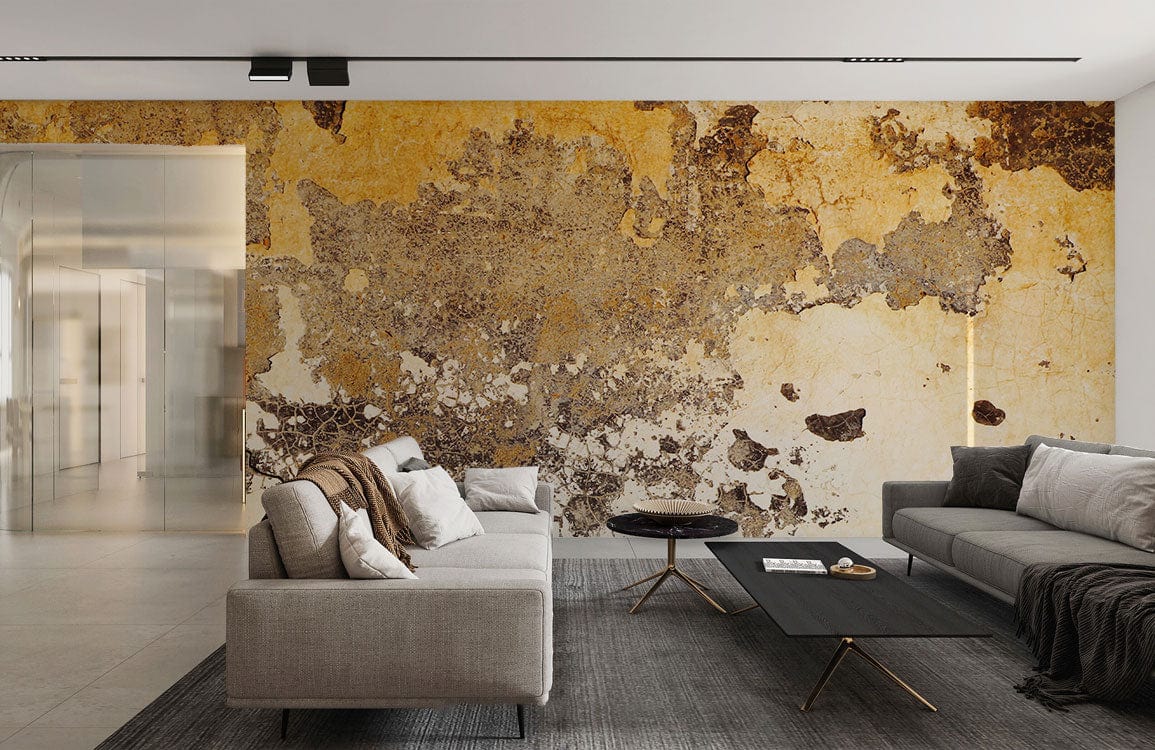 Papier peint mural à motif d écailles pour salon moderne avec mur accent jaune et brun