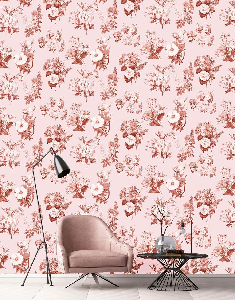 Papier peint mural à motif floral rose - Le meilleur Papier peint panoramique Sur mesure