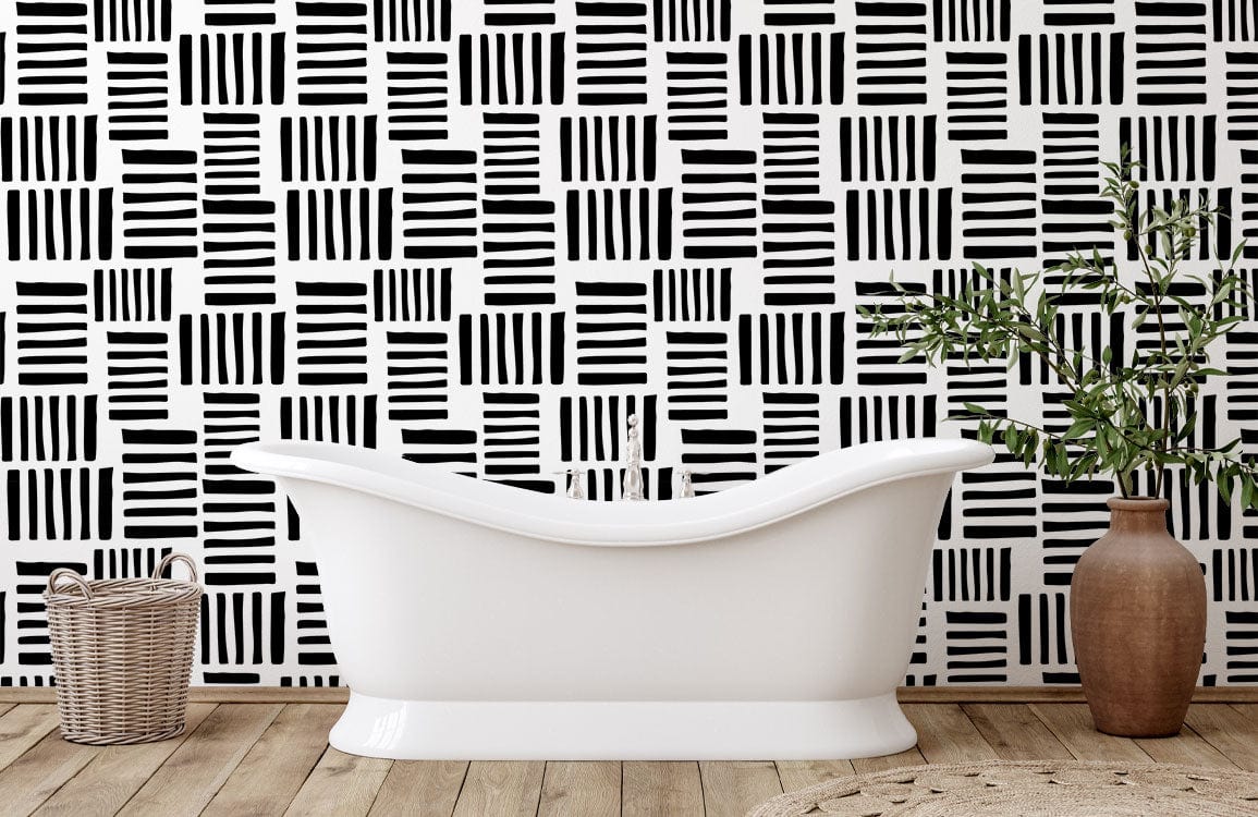 Papier peint mural à motif géométrique rayé monochrome - Le meilleur Papier peint panoramique Sur mesure