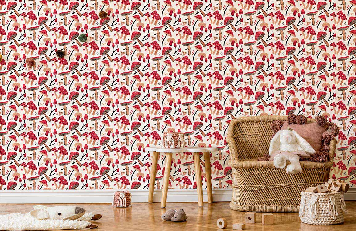 Papier peint mural à motifs de champignons à points noirs - Le meilleur Papier peint panoramique Sur mesure