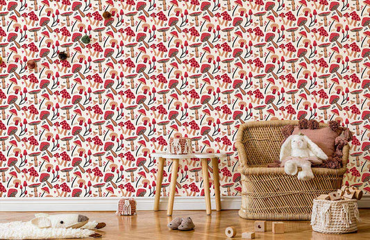 Papier peint mural à motifs de champignons à points noirs - Le meilleur Papier peint panoramique Sur mesure