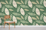 Papier peint mural à motifs de feuilles tropicales vertes et blanches - Vignette | Mr Papier Peint