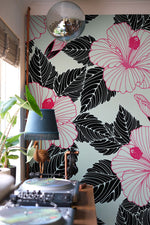 Papier peint mural à motifs de fleurs roses et noires - Vignette | Mr Papier Peint