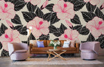 Papier peint mural à motifs de fleurs roses et noires - Vignette | Mr Papier Peint