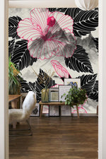 Papier peint mural à motifs de fleurs roses et noires - Vignette | Mr Papier Peint