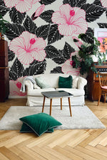 Papier peint mural à motifs de fleurs roses et noires - Vignette | Mr Papier Peint