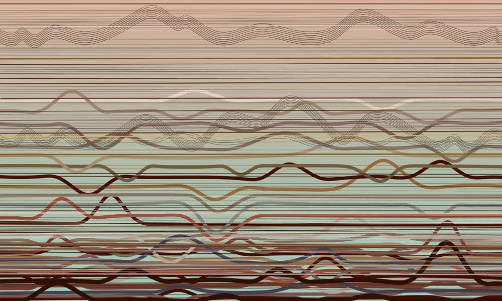 Papier peint mural avec motifs d’ondes ombrées, lignes ondulées et rayures horizontales