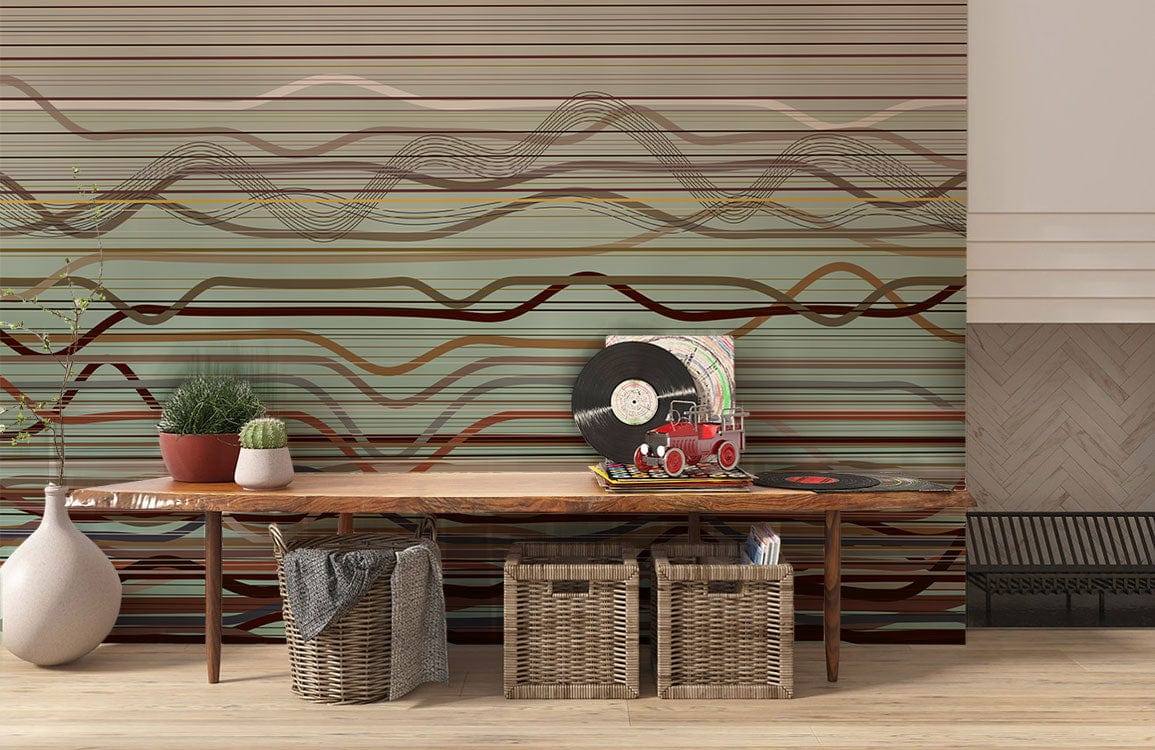 Table console en bois avec top en bordure vive, idéal pour papier peint mural motifs d’ondes ombrées