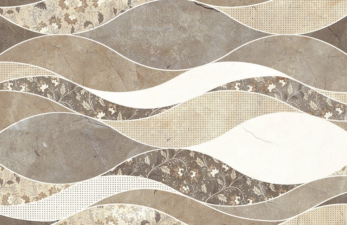Papier peint mural à motifs floraux ondulés avec tuiles en céramique décoratives