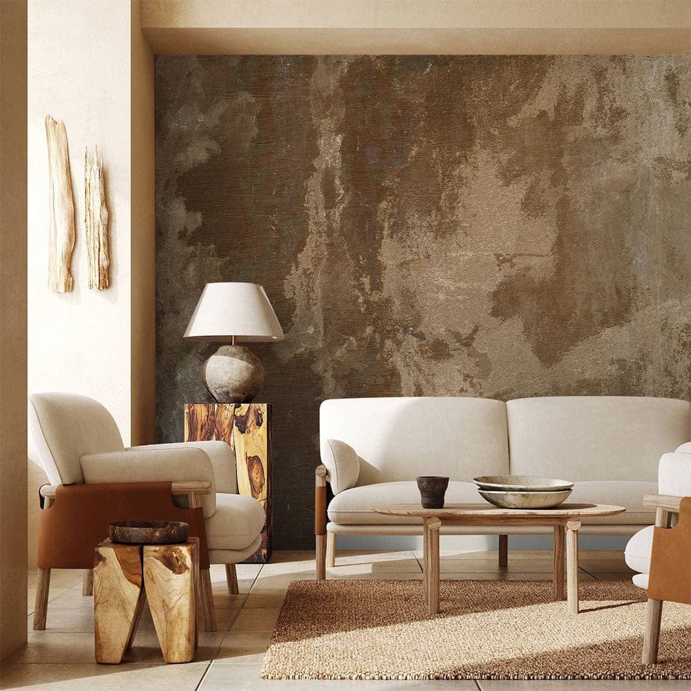 Papier peint mural à motifs marbrés pour un salon moderne au style rustique
