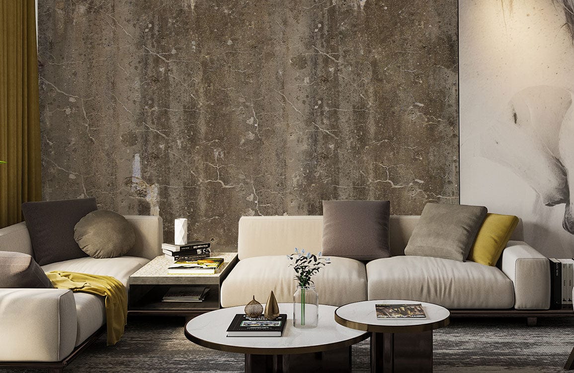 Canapé sectionnel moderne avec coussins, idéal pour compléter un papier peint mural à motifs sombres mouchetés