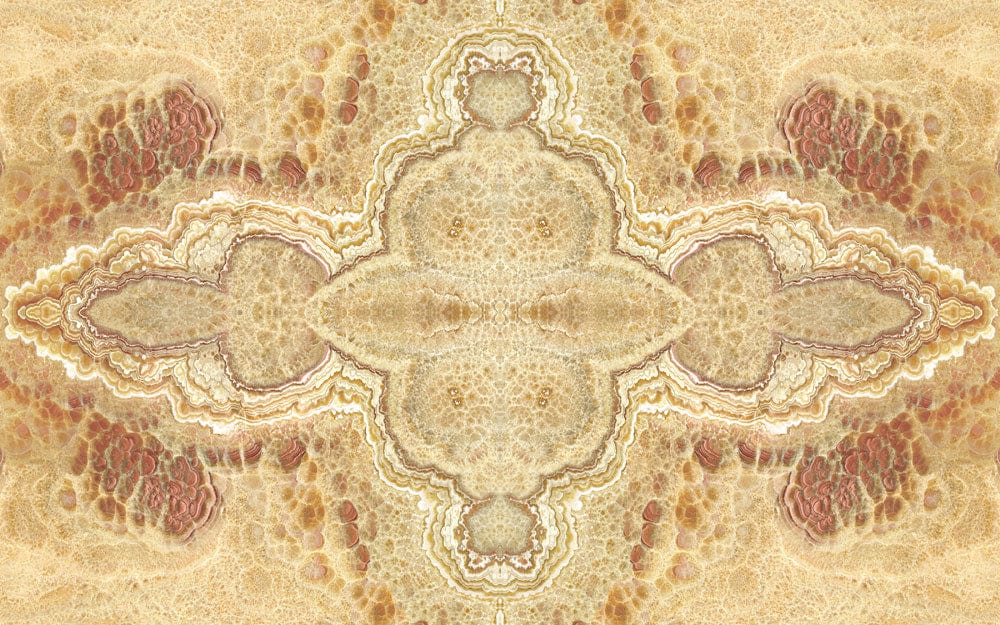 Papier peint mural à motifs symétriques en onyx avec palette de tons chauds et terreux